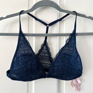 NEW Victoria's Secret Navy Blue Triangle Lace Front-close T-back Bralette Size M